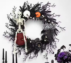 Halloween Wreath Decoration | Spooky Front Door Garland in Black, Orange & Purple