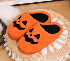 Indoor Halloween Slippers | Cozy Cotton Slippers in Black & Orange | Sizes 36-45