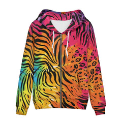 Irisjudy Colorful Animal Texture Womens Zip up Hoodies with Pocket Tigers Leopard Print Running Sport Gym Sweatshirt Casual Jumper Top S-3xl
