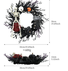 Halloween Wreath Decoration | Spooky Front Door Garland in Black, Orange & Purple