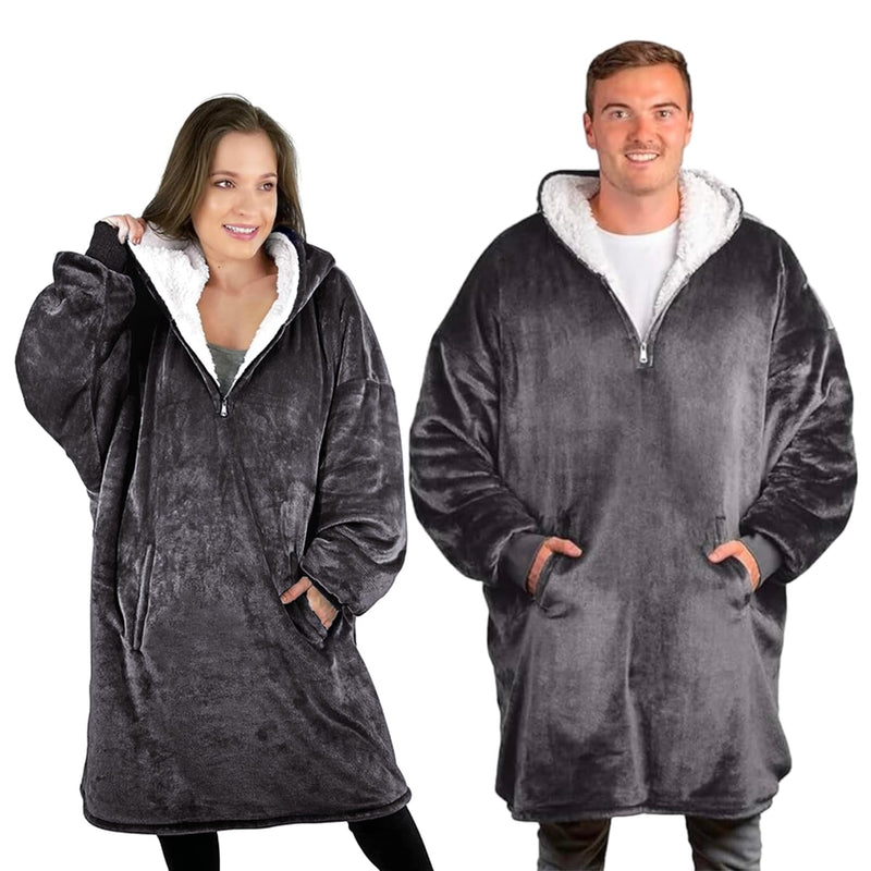 trekki Oversized Hoodie Blanket Sweatshirt Wearable Blanket Hoodie Men Women with Zip Comfy Fleece Hooded Blanket Adult