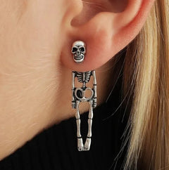 Halloween Skull Earrings | Detachable Skeleton Stud Earrings in Gold & Silver